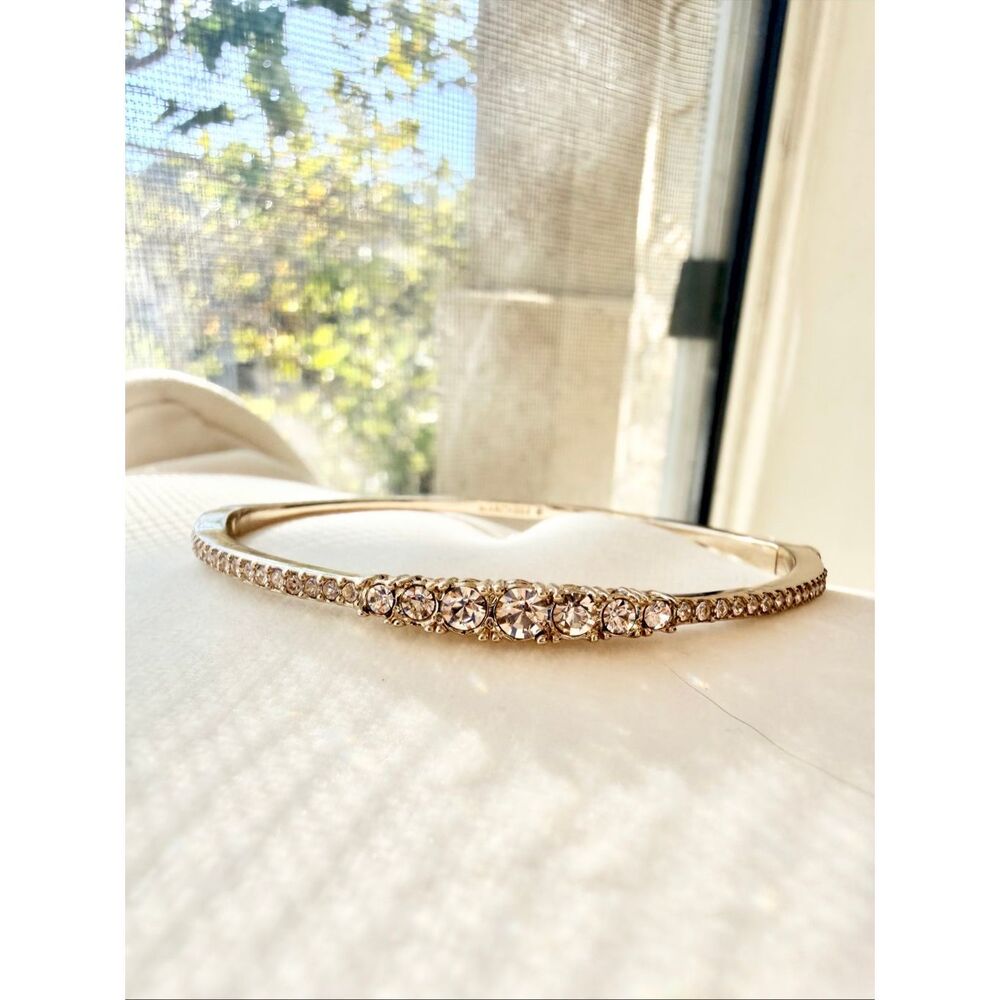 Marchesa Crystal Floral Bangle Bracelet Gold Tone Bridal Cuff